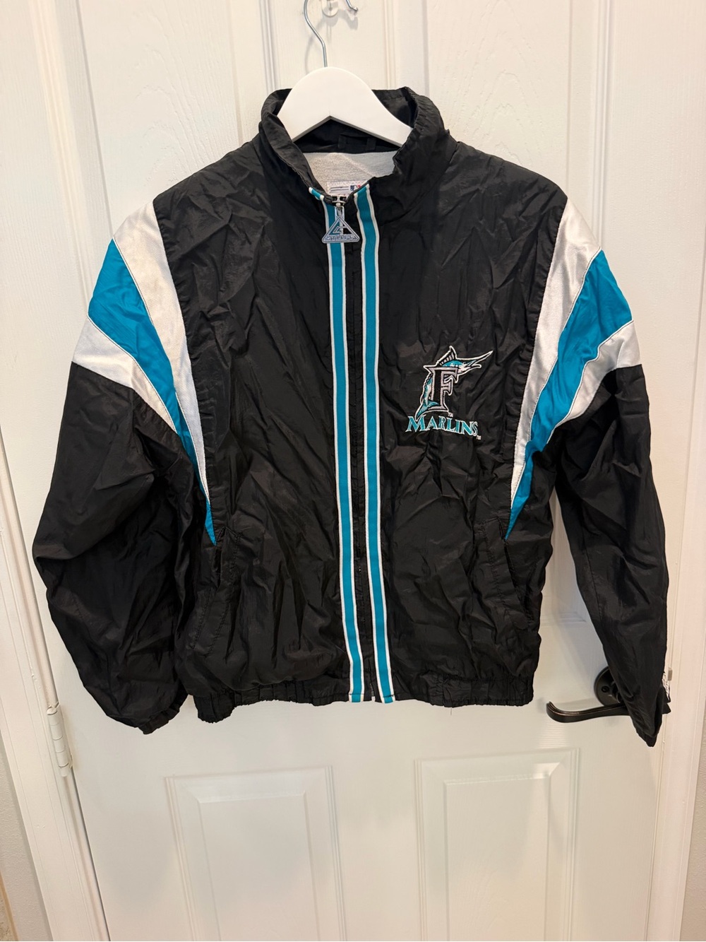 Vintage Florida Marlins Windbreaker Jacket Youth L 14-16 Black Teal MLB 90s